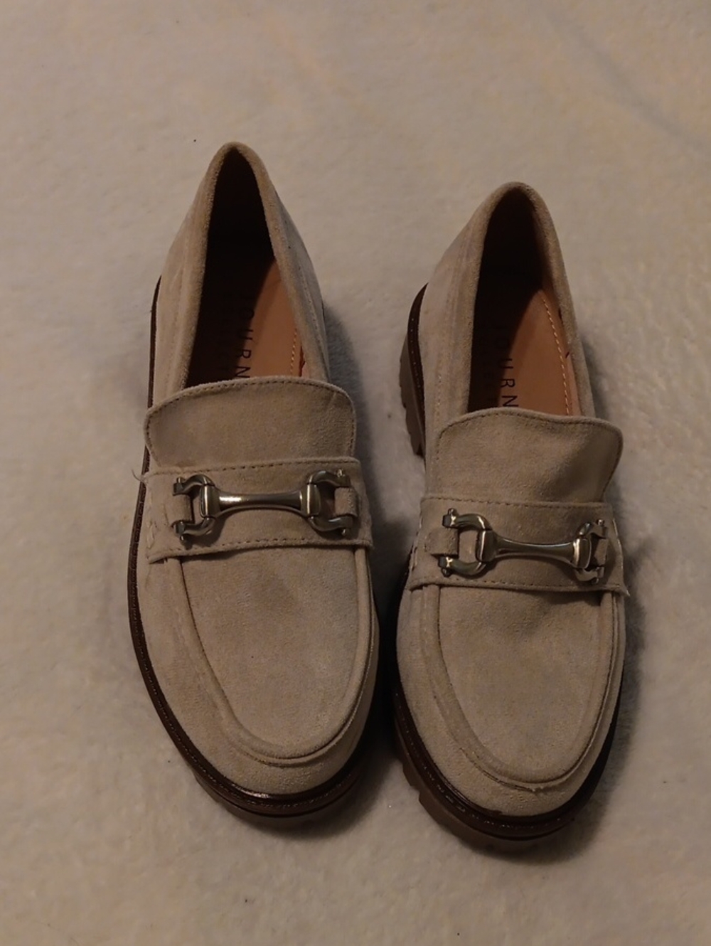Neutral Suede Loafers with Silver Bit Hardware - Women